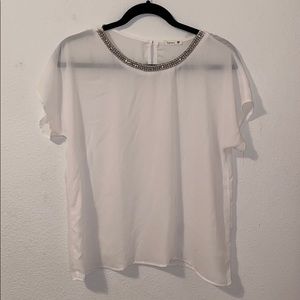 Flowy Cream Jeweled Collar Top